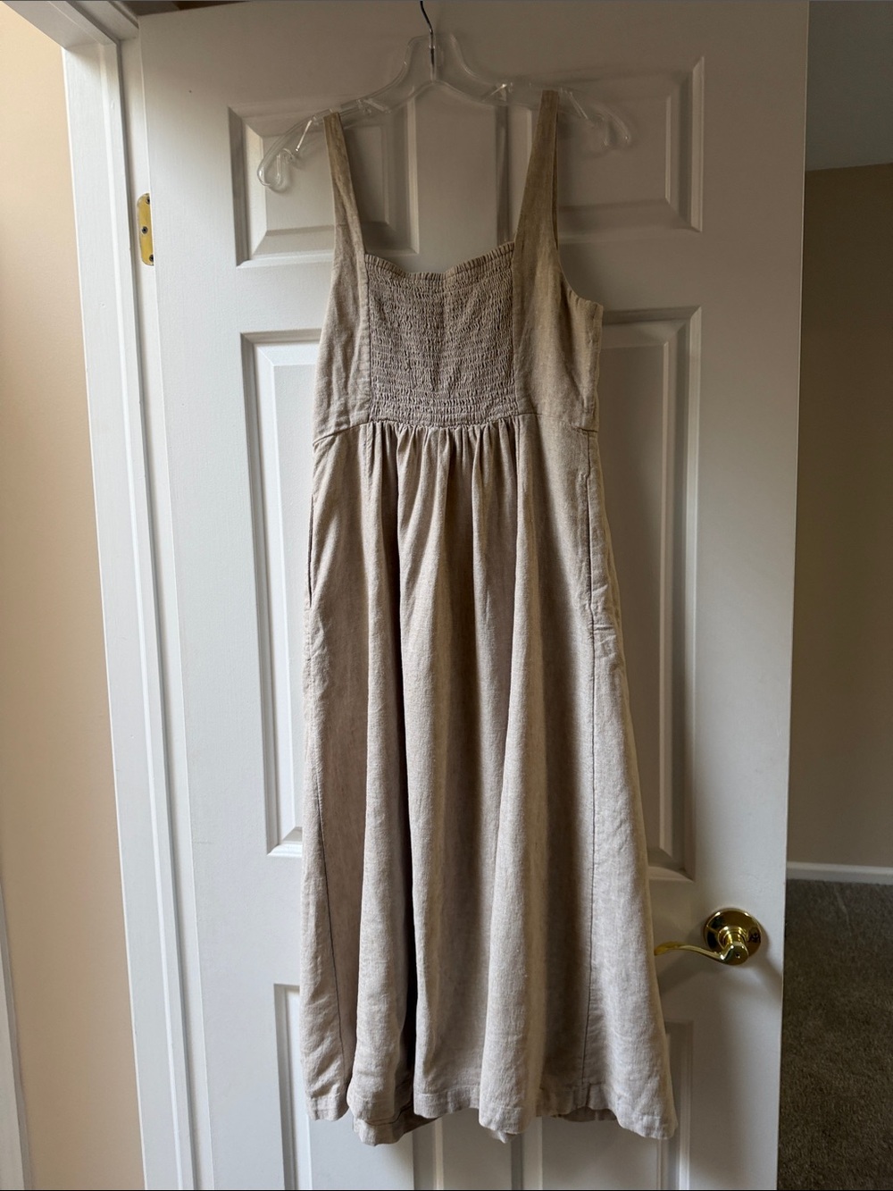 Beige Linen-Blend Sleeveless Midi Dress - Picture 3 of 8